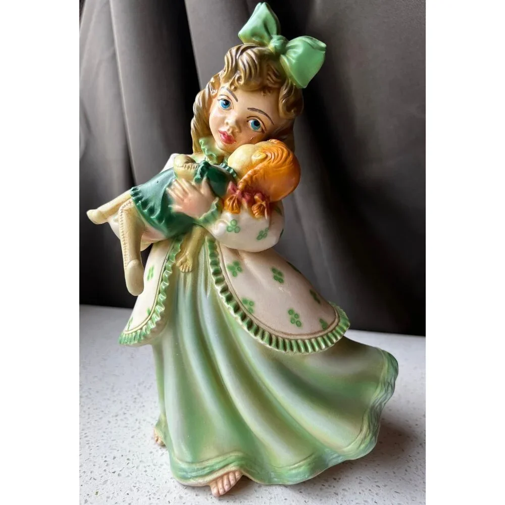 Signed Shull Ceramic Chalkware Girl with Doll 9” Figurine